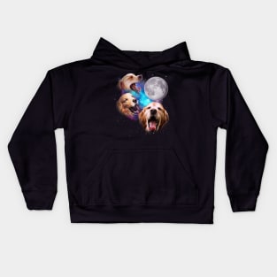 Three Golden Retrievers Howl at the Moon Kids Hoodie